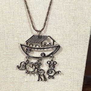 Vintage Korea Noah’s Arc pendant on twisted silver tone chain